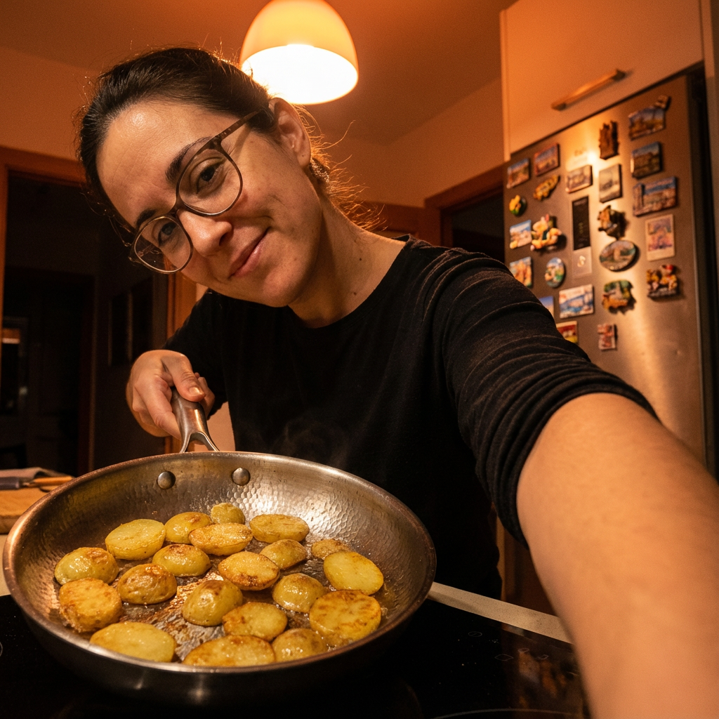 Marta cocinando en pareja con la sartén Mireve