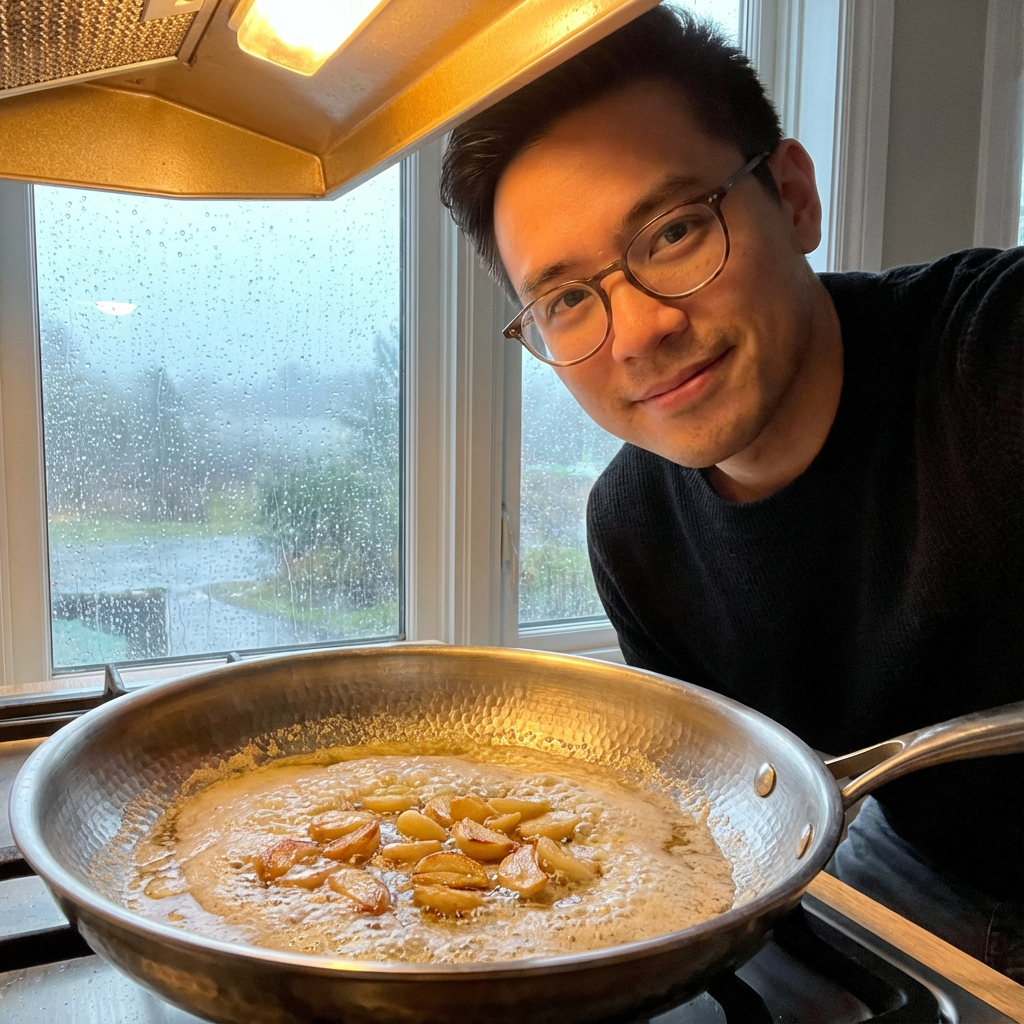 Diego preparando pizza en la sartén Mireve
